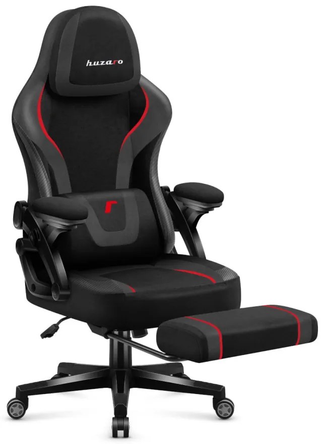 Gamer szék, szövet, lábtortóva, carbon, fekete