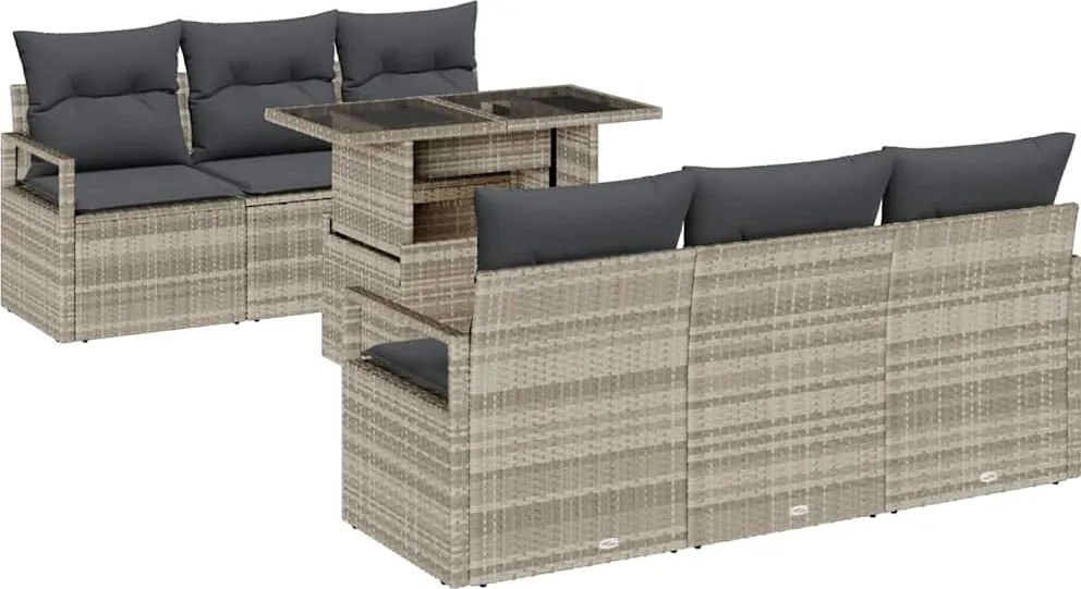 vidaXL Kerti Kanapé Szett párnával 7 pcs Világosszürke Poli rattan