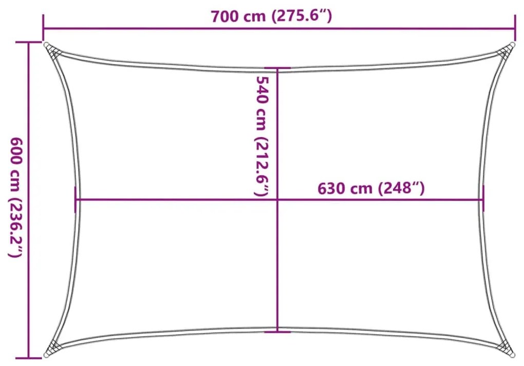 világosszürke négyszögletű HDPE napvitorla 160 g/m² 6x7 m