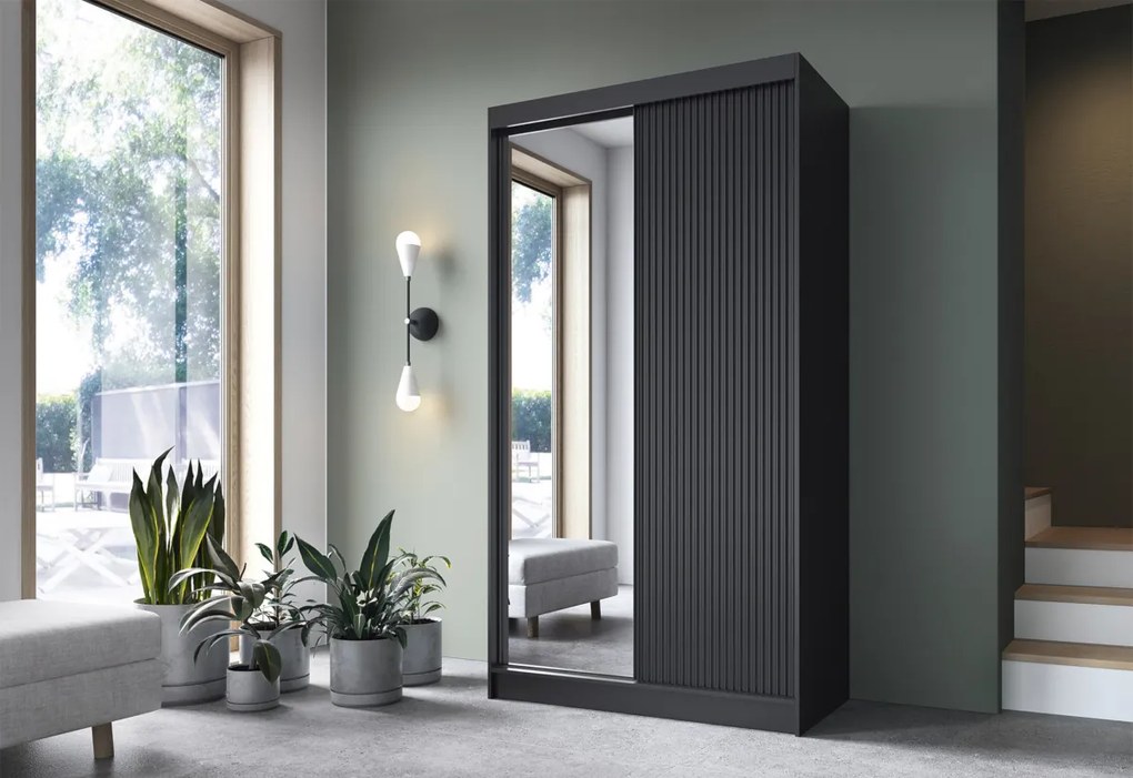 PRESCO 2 tolóajtós ruhásszekrény, 120x220x60, fekete