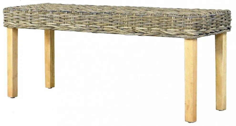 természetes kubu rattan és tömör mahagóni fa pad 110 cm