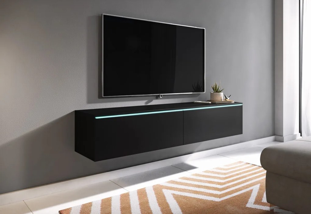 MENDES D 140 TV asztal, 140x30x32, fehér/fehér fényes