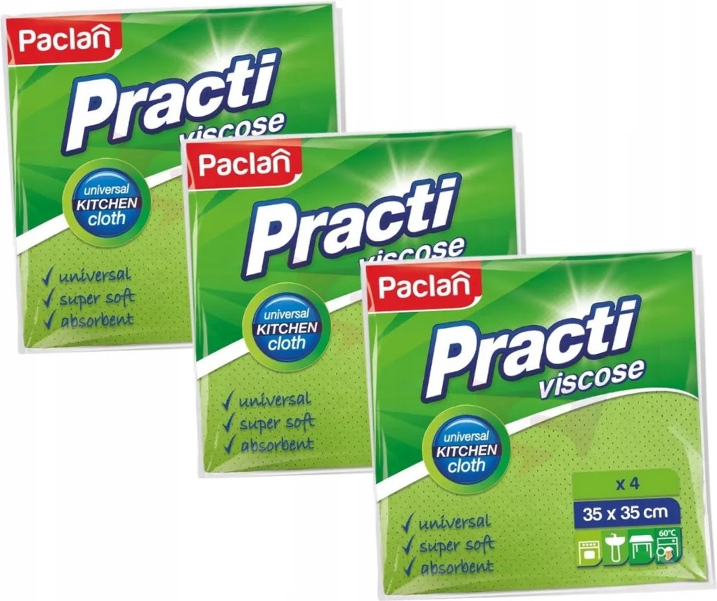 Paclan Practi Viszkóz törlőkendő 35cmx35cm 4 db x3