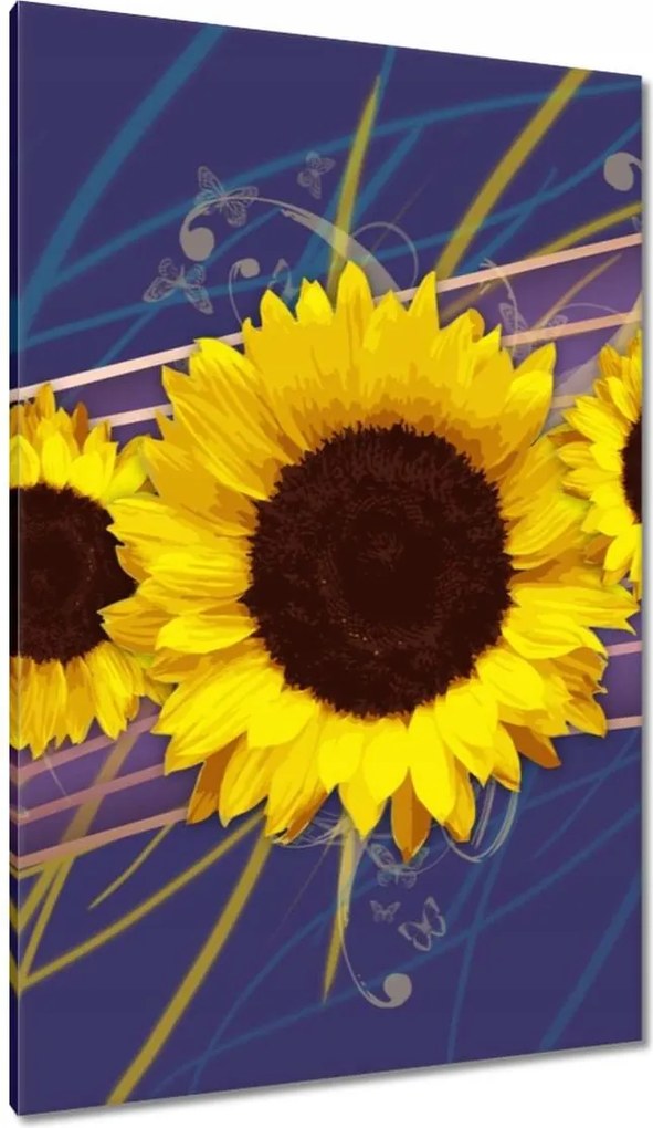 Vászonkép 80x120 Sárga napraforgók lila háttér