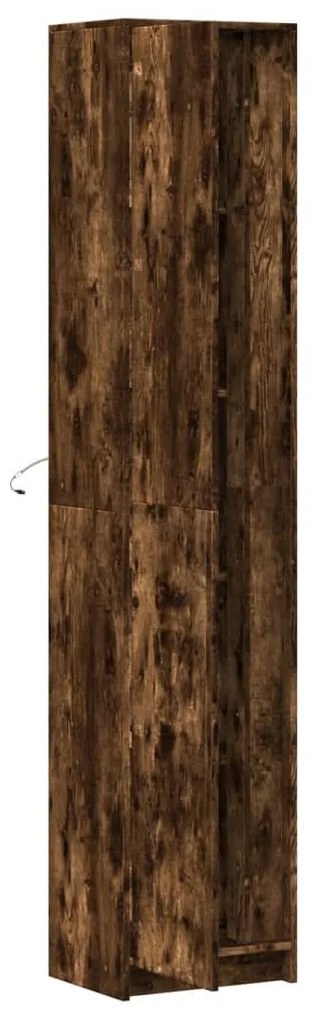 füstös tölgy szerelt fa LED-es magasszekrény 41,5x32,5x200 cm