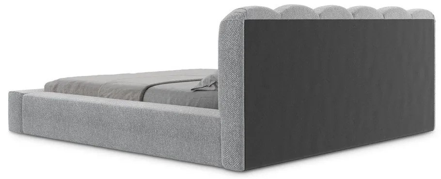 Szürke kárpitozott ágyneműtartós franciaágy ágyráccsal 180x200 cm Mano – Makamii