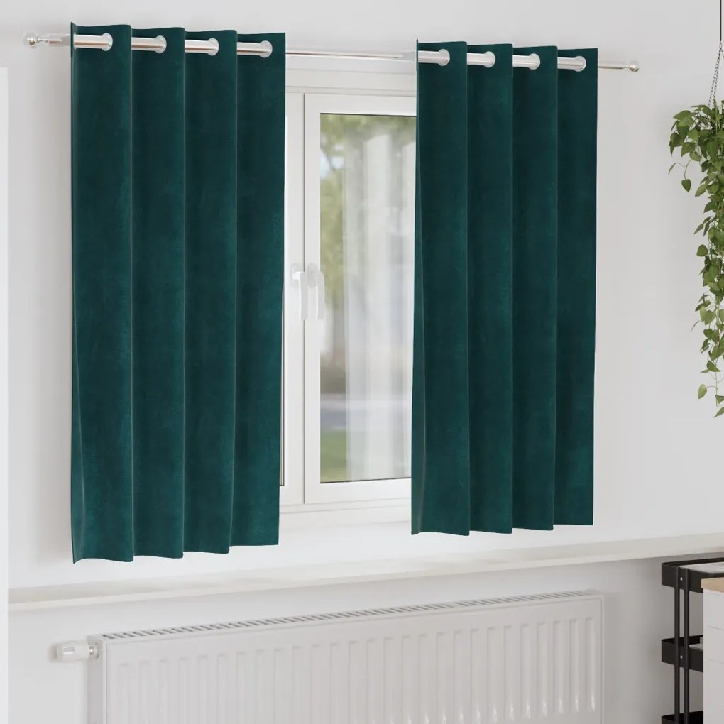 Függönyök függönyökkel 2 pcs Sötétzöld 140 x 175 cm Bársony