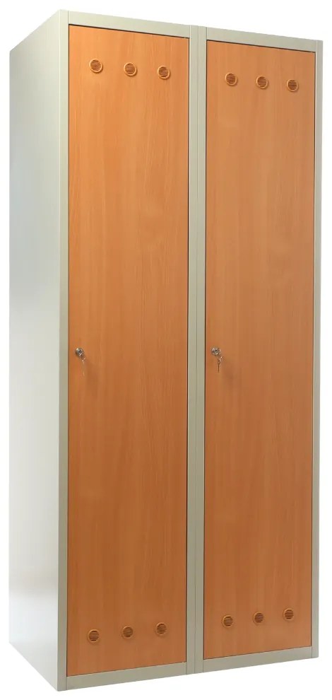 Fém szekrény fa ajtókkal, 80 x 50 x 180 cm, hengerzárral, bükkfa