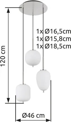 GLOBO 15345-3NO BLACKY Többágú Függesztett Lámpa IP20