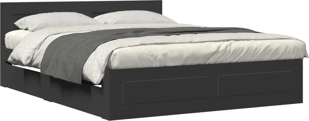 vidaXL fekete ágykeret fejtámlával matrac nélkül 160x200 cm