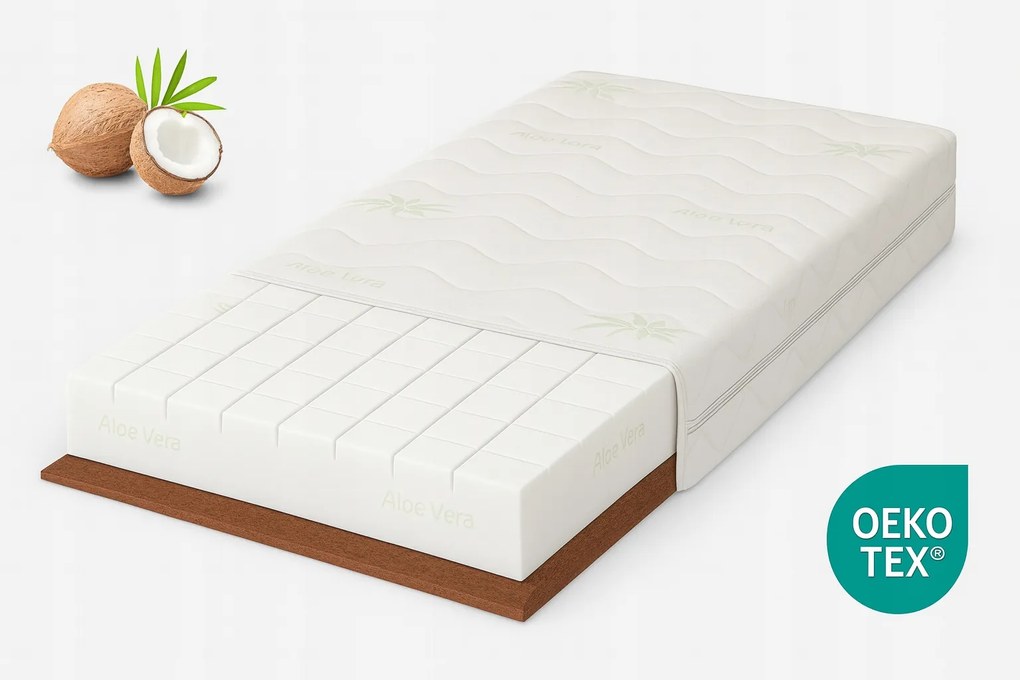 Kókusz Légáteresztő Matrac 80X165 fehér Aloe Vera közepesen kemény habszivacs