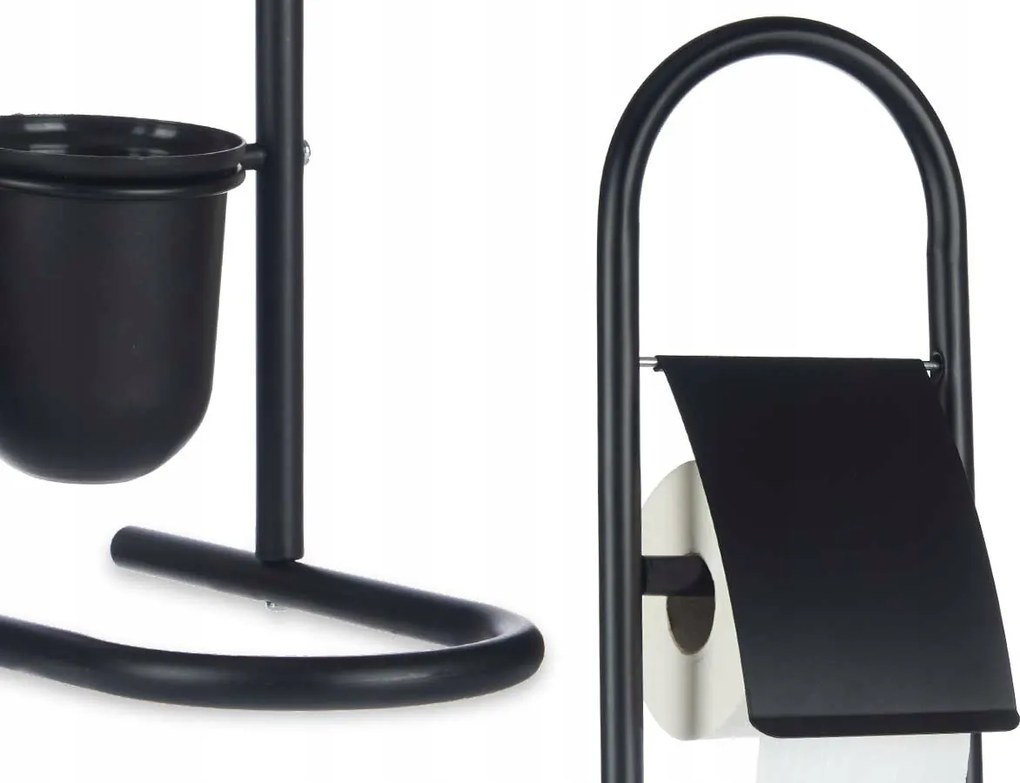 Fém WC-papír és kefe tartó állvány Fekete loft 80,8 cm