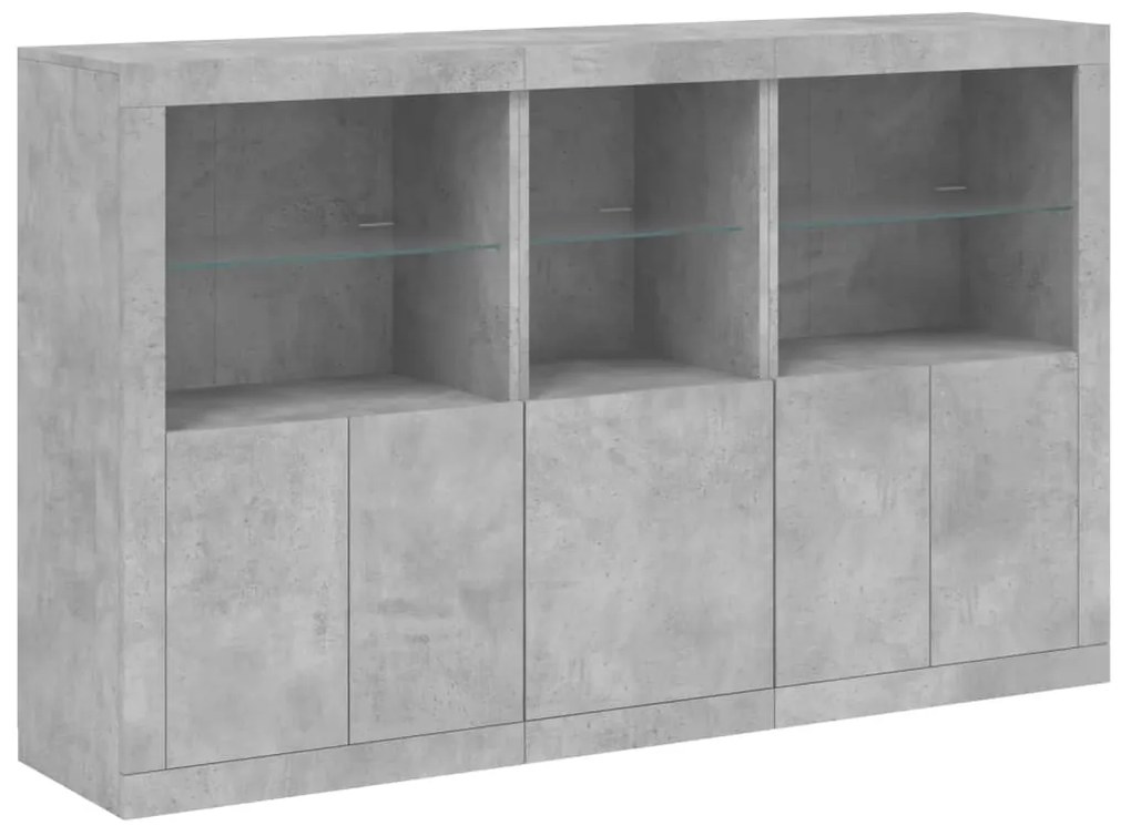 betonszürke tálalószekrény LED-világítással 162 x 37 x 100 cm