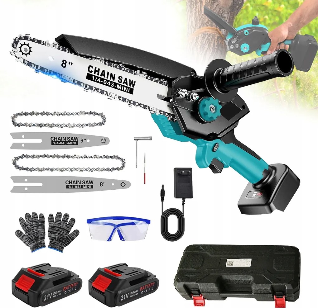 Akkumulátoros Szénkefe Nélküli Láncfűrész 6”8” 2xAKU Ágfűrész