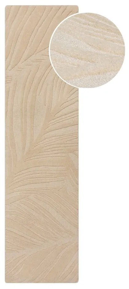 Bézs gyapjú futószőnyeg 60x230 cm Lino Leaf – Flair Rugs