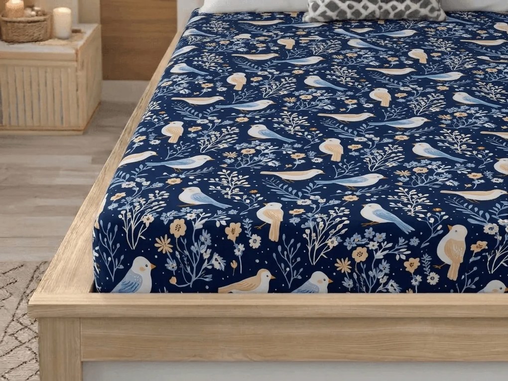 Mikroszálas lepedő DENIM BIRDS kék 180x200 cm