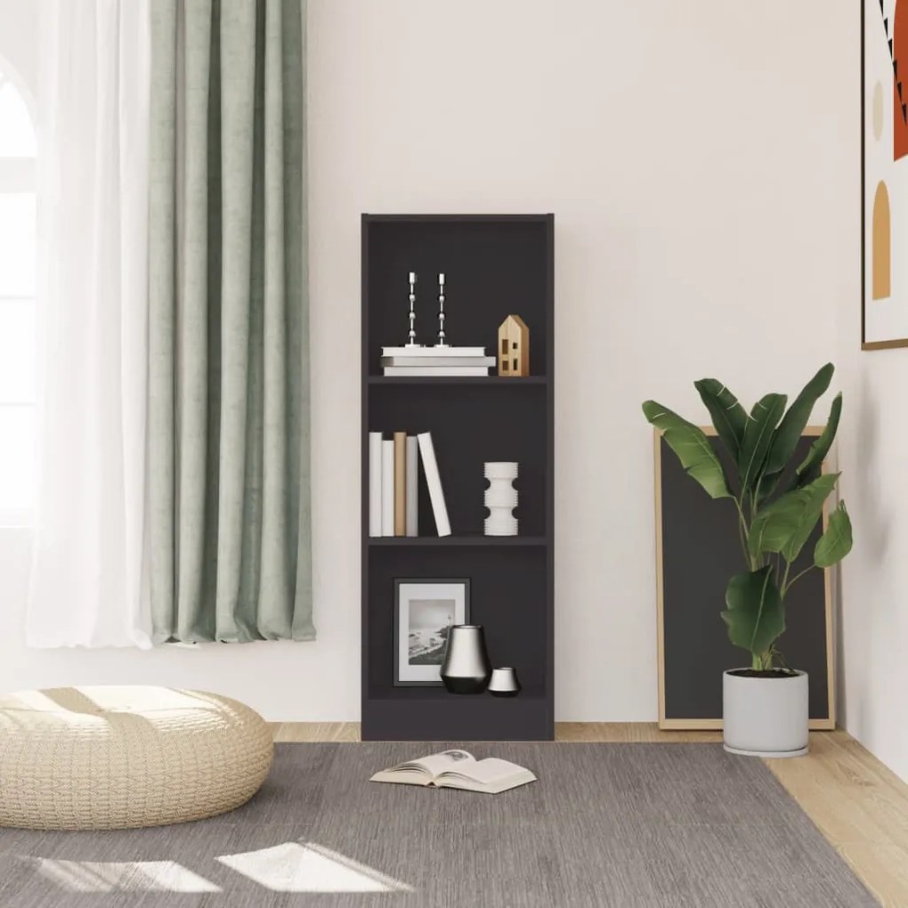 3 szintes szürke szerelt fa könyvszekrény 40 x 24 x 109 cm