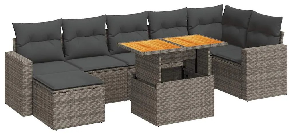 8 részes szürke polyrattan kerti ülőgarnitúra párnákkal