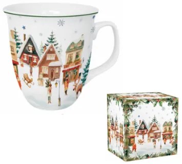 Karácsonyi porcelán nagy bögre díszdobozban Christmas Village 650 ml
