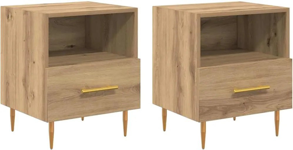 vidaXL Éjjeli asztal fiókkal 2 pcs Barna 40 x 35 x 47,5 cm Faanyag