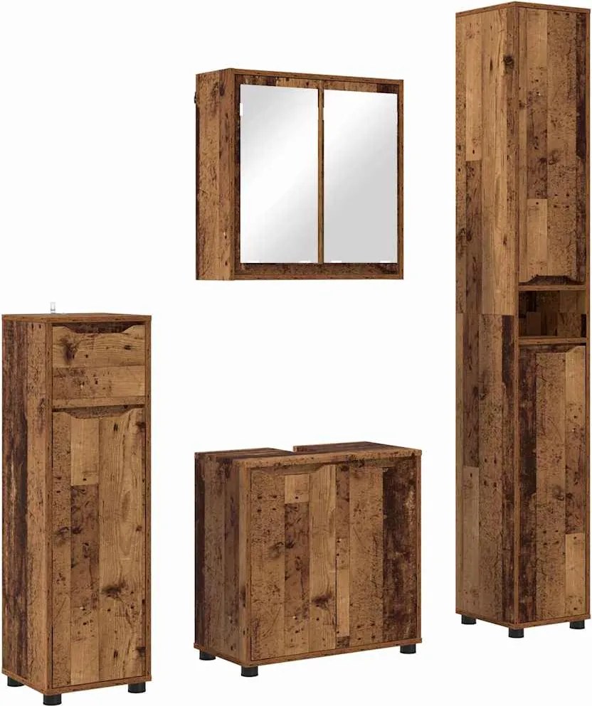 vidaXL Fürdőszoba bútor szett fiókkal polcokkal 4 pcs Öreg fa Faanyag