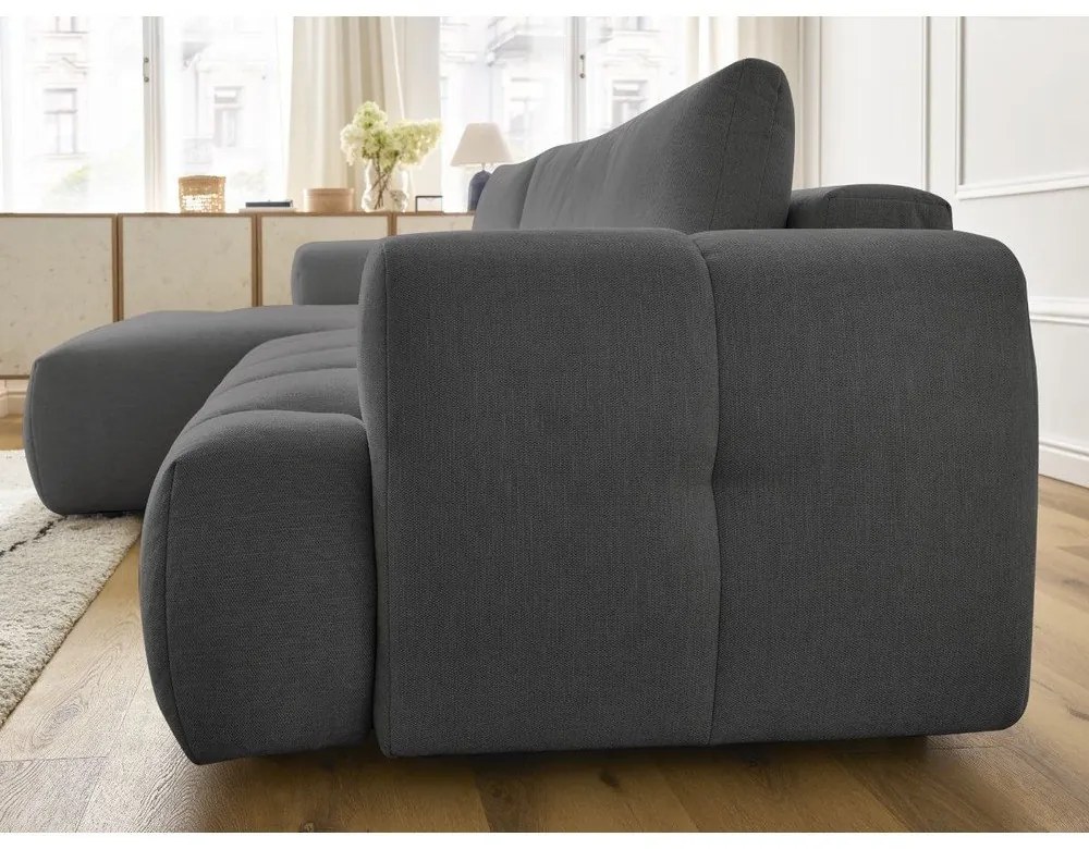 Sötétszürke kinyitható-tárolóhelyes sarokkanapé (bal oldali-heverő résszel) Fuji – Bobochic Paris