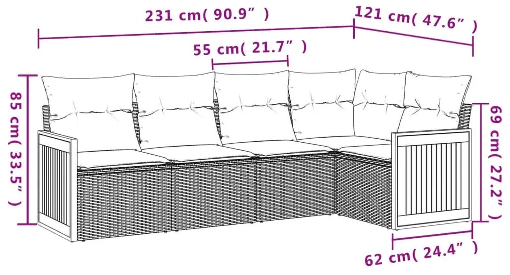 5 részes bézs polyrattan kerti ülőgarnitúra párnákkal