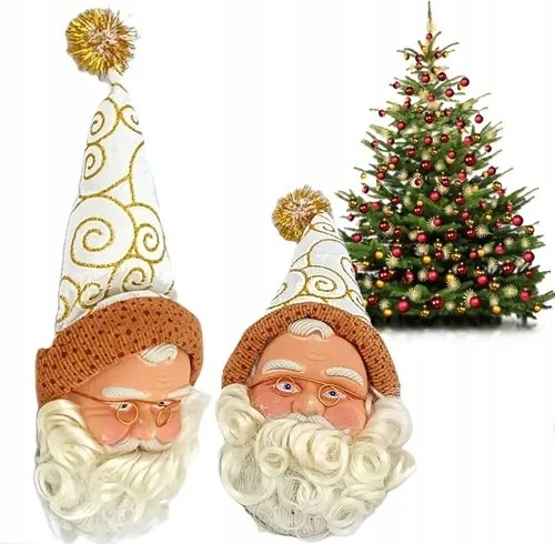 Mikulás Fej Sapkával Karácsonyfadísz Akasztható 24X10CM Textil Dísz