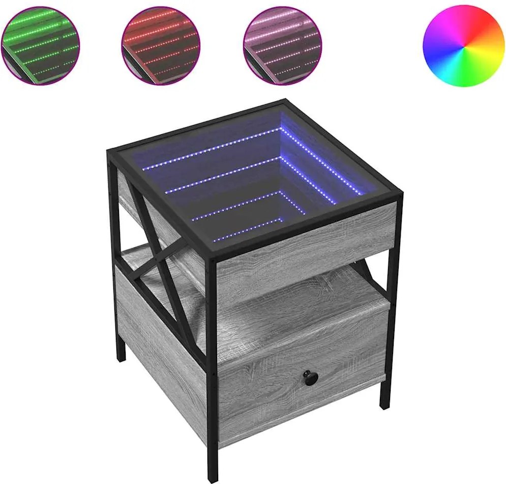 vidaXL szürke sonoma végtelen hatású LED-es dohányzóasztal 40x40x51 cm