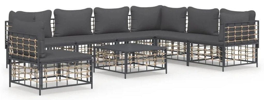 8 részes antracitszürke polyrattan kerti ülőgarnitúra párnákkal