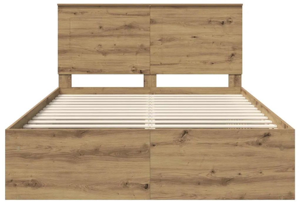 vidaXL Ágykeret fejtámlával Művészi tölgy 160 x 200 cm Tömör fenyőfa