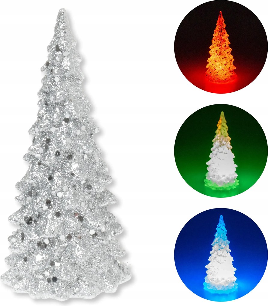 Karácsonyi betlehem karácsonyfa figura ezüst LED-es, színesen világító