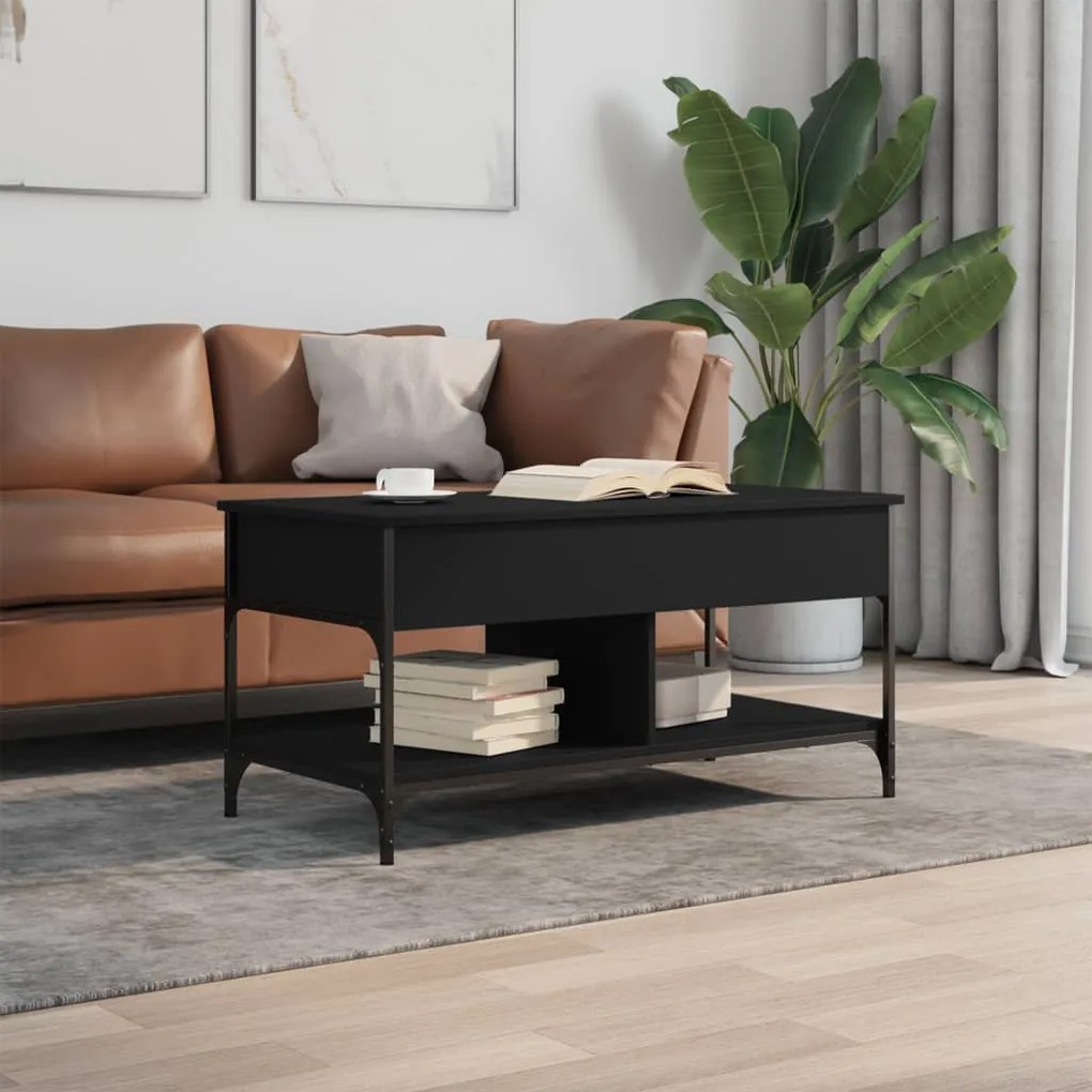 Fekete szerelt fa és fém dohányzóasztal 100 x 50 x 50 cm