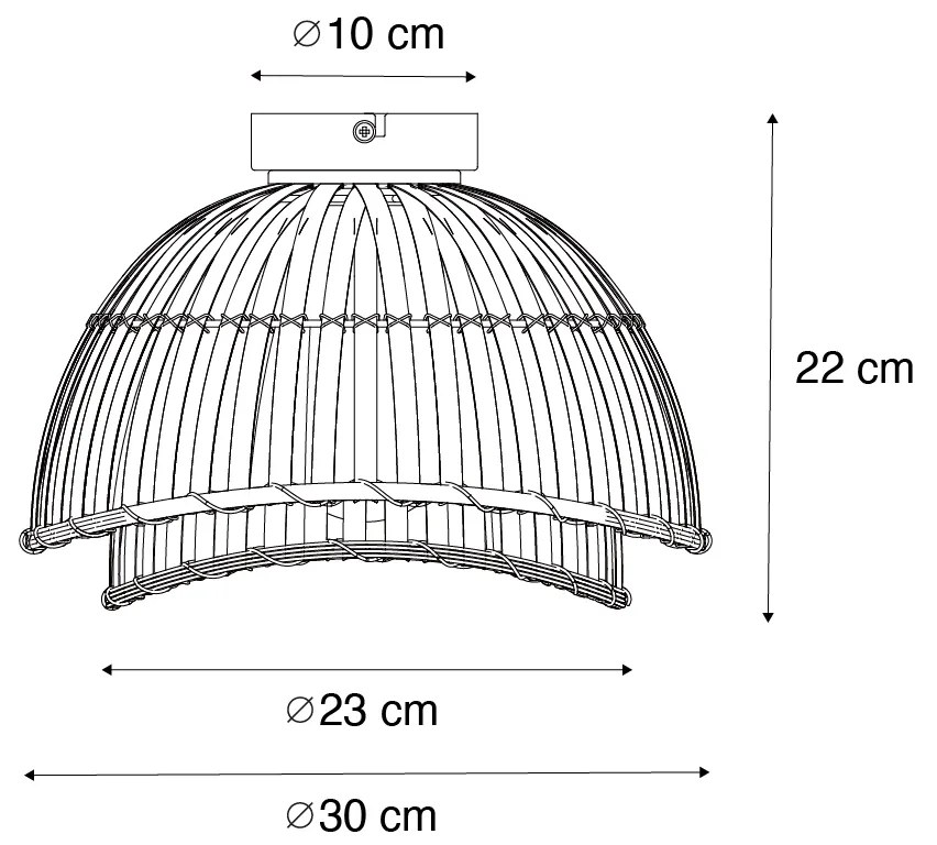 Keleti mennyezeti lámpa fekete természetes bambusszal 30 cm - Pua