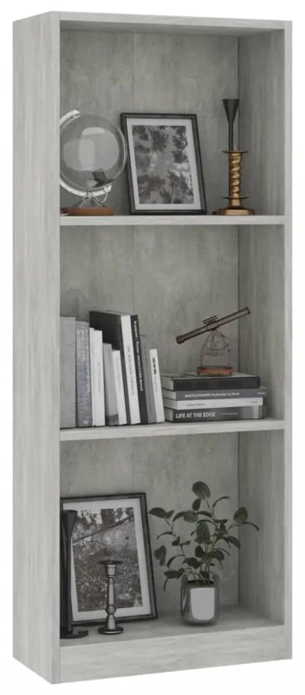 3 szintes betonszürke szerelt fa könyvszekrény 40x24x109 cm