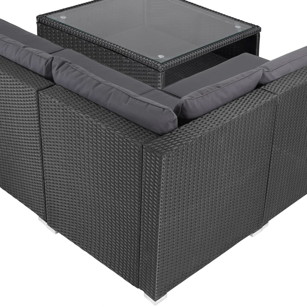 Casaria® Kerti rattan készlet XXL - fekete/antracit párnák