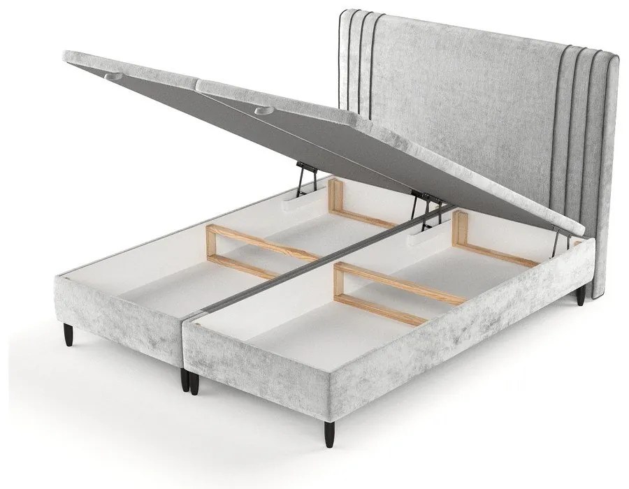 Szürke kárpitozott ágyneműtartós franciaágy 140x200 cm Musca – Maison de Rêve