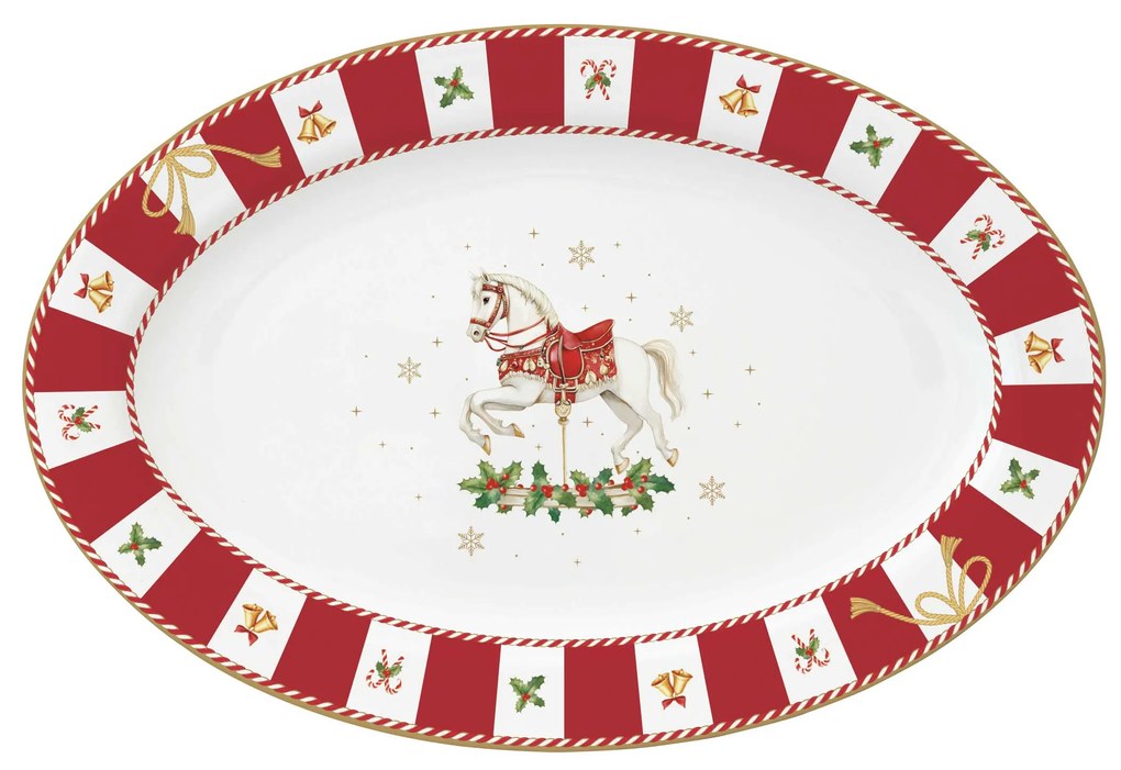 Karácsonyi porcelán ovális kínáló tál díszdobozban Christmas Tale 35x23,5 cm