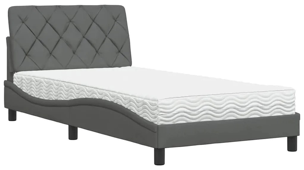 sötétszürke szövet ágy matraccal 100x200 cm