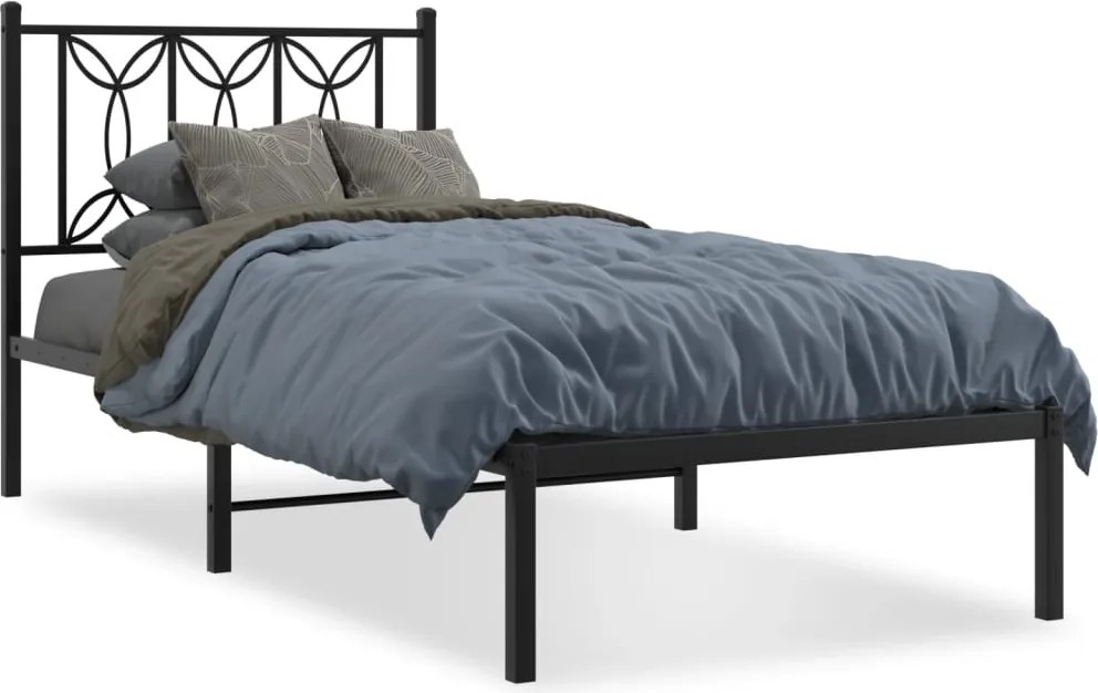 vidaXL fekete fém ágykeret fejtámlával 90 x 200 cm