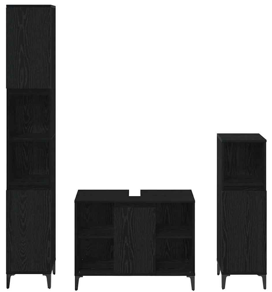 vidaXL Fürdőszoba bútor szett polcokkal 3 pcs Musta tammi Faanyag