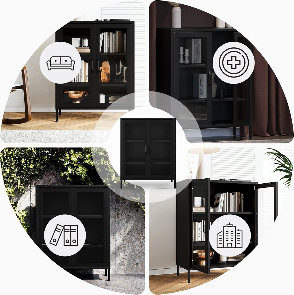 GINA Modern fekete alacsony üveges vitrin 800 x 1015 x 400 mm