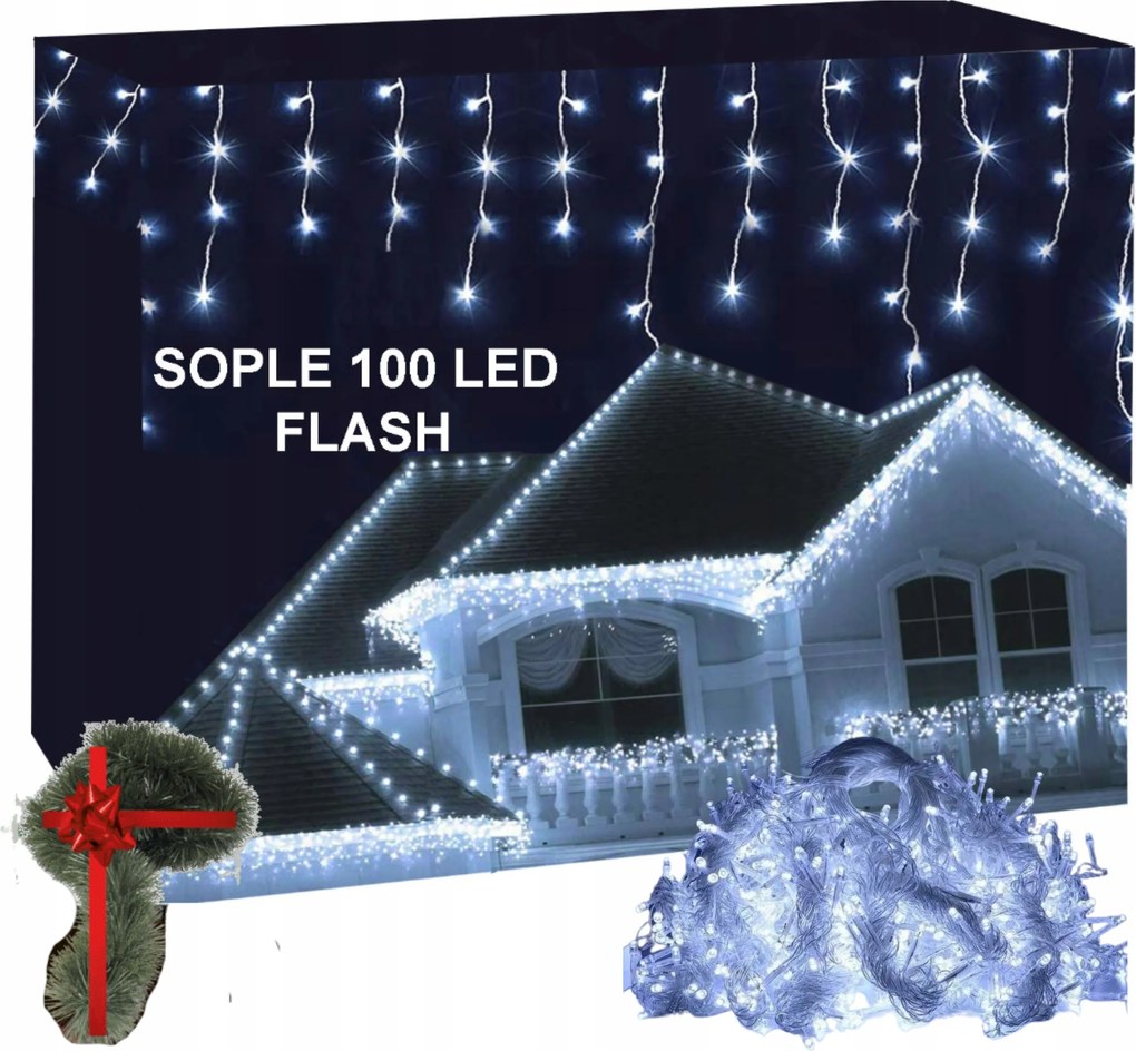 Jégcsap 100 Led Lámpa Fehér Hideg Fix Fényfüggöny