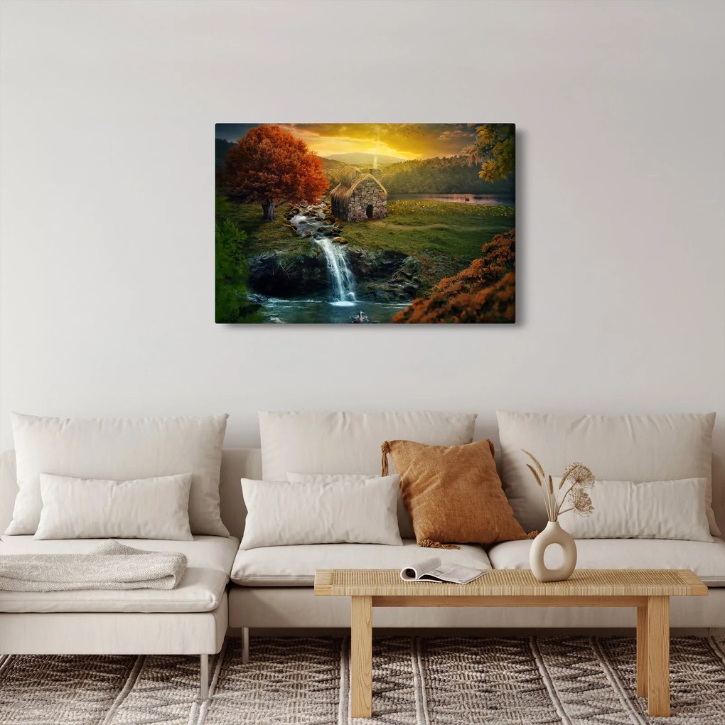 Egy ház képe egy mesebeli tájban (90x60 cm)