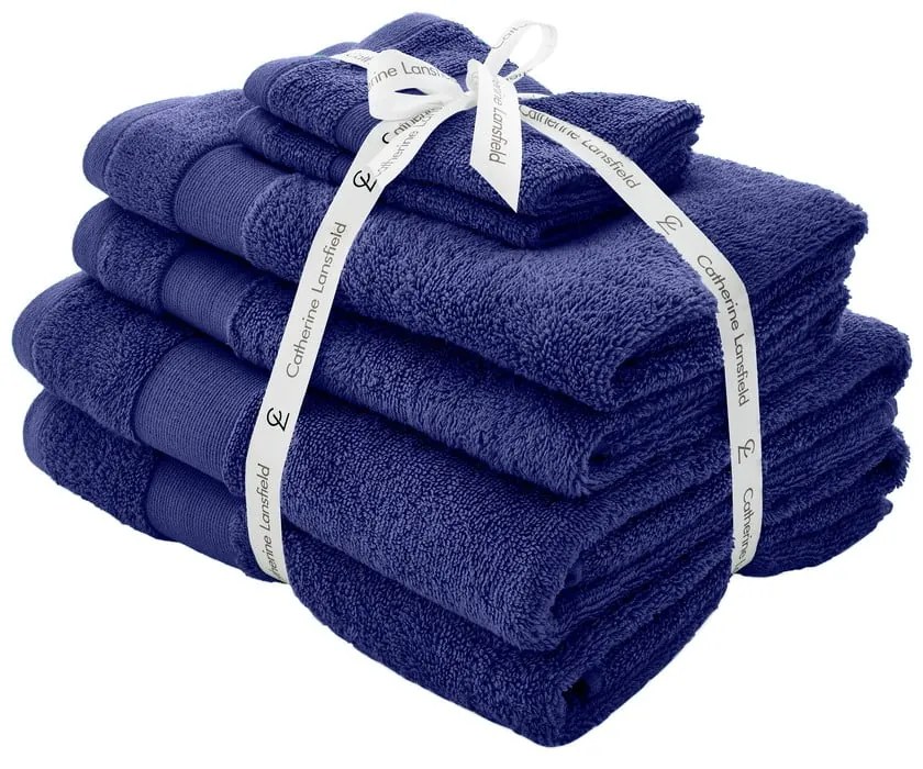 Sötétkék frottír pamut törölköző és fürdőlepedő készlet 6 db-os Anti-Bacterial – Catherine Lansfield
