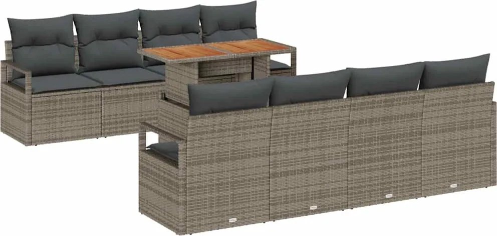 vidaXL Kerti Kanapé Szett tárolóval 9 pcs Szürke Poli rattan