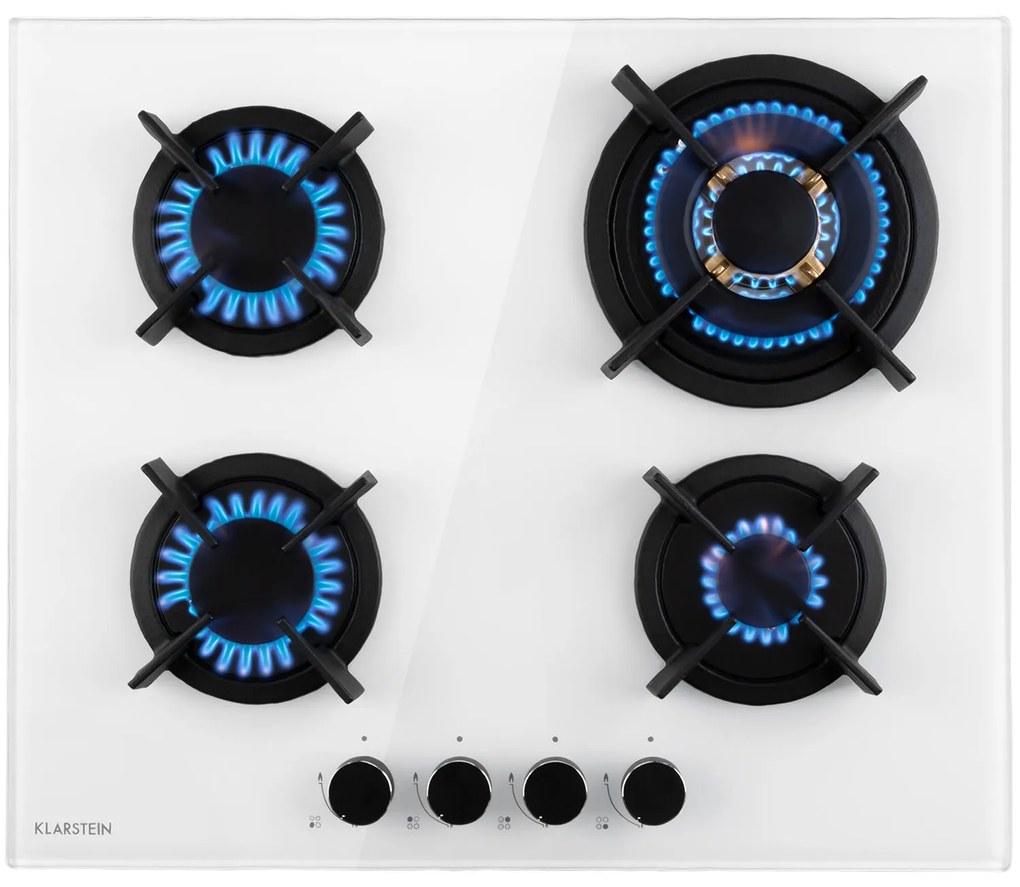 Klarstein Goldflame 4, gázfőzőlap, 4 sárgaréz égő, üvegkerámia