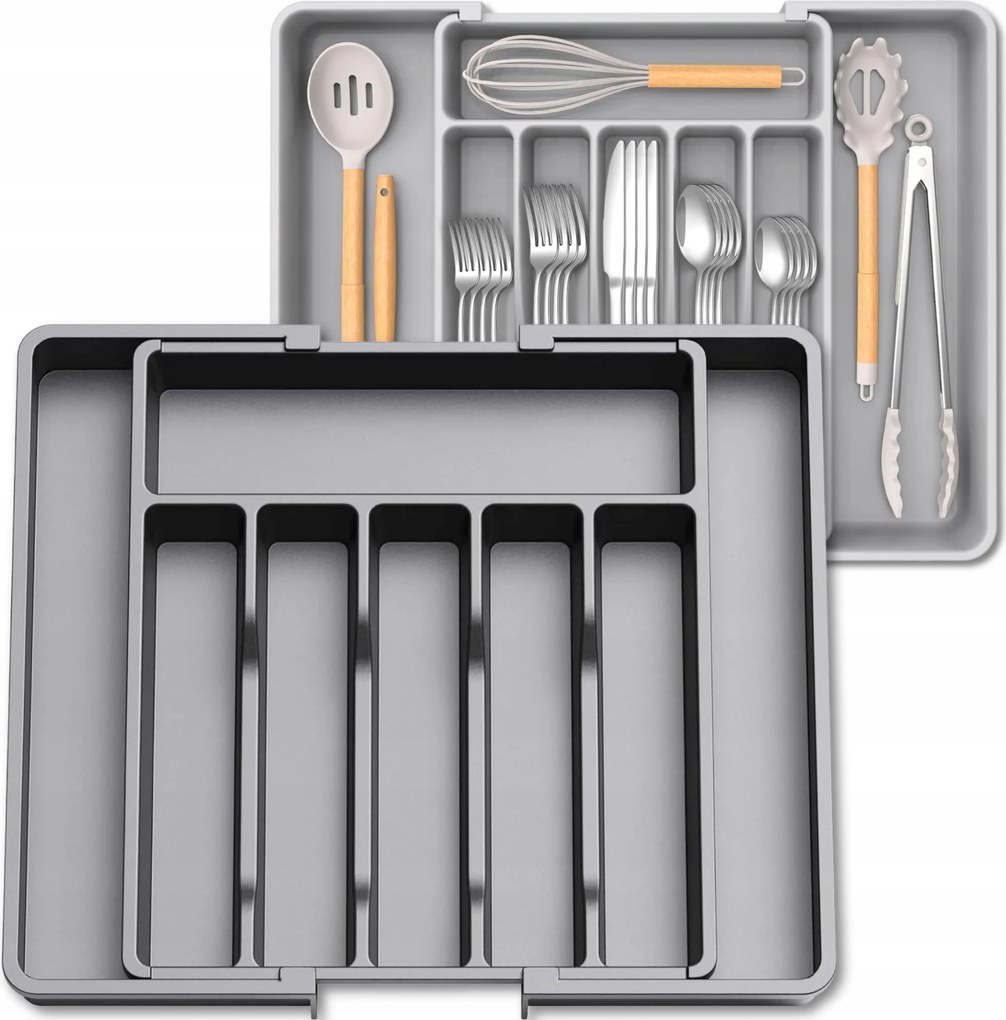 Konyhai Fiókbetét Evőeszközöknek Kihúzható Állítható Szürke Nagy XXL