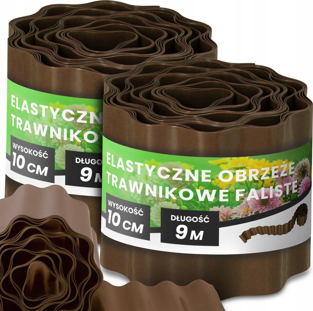 Gyepszegély 10 cm 18 m Kerti Hullámos Paliszád Border Barna Us-t