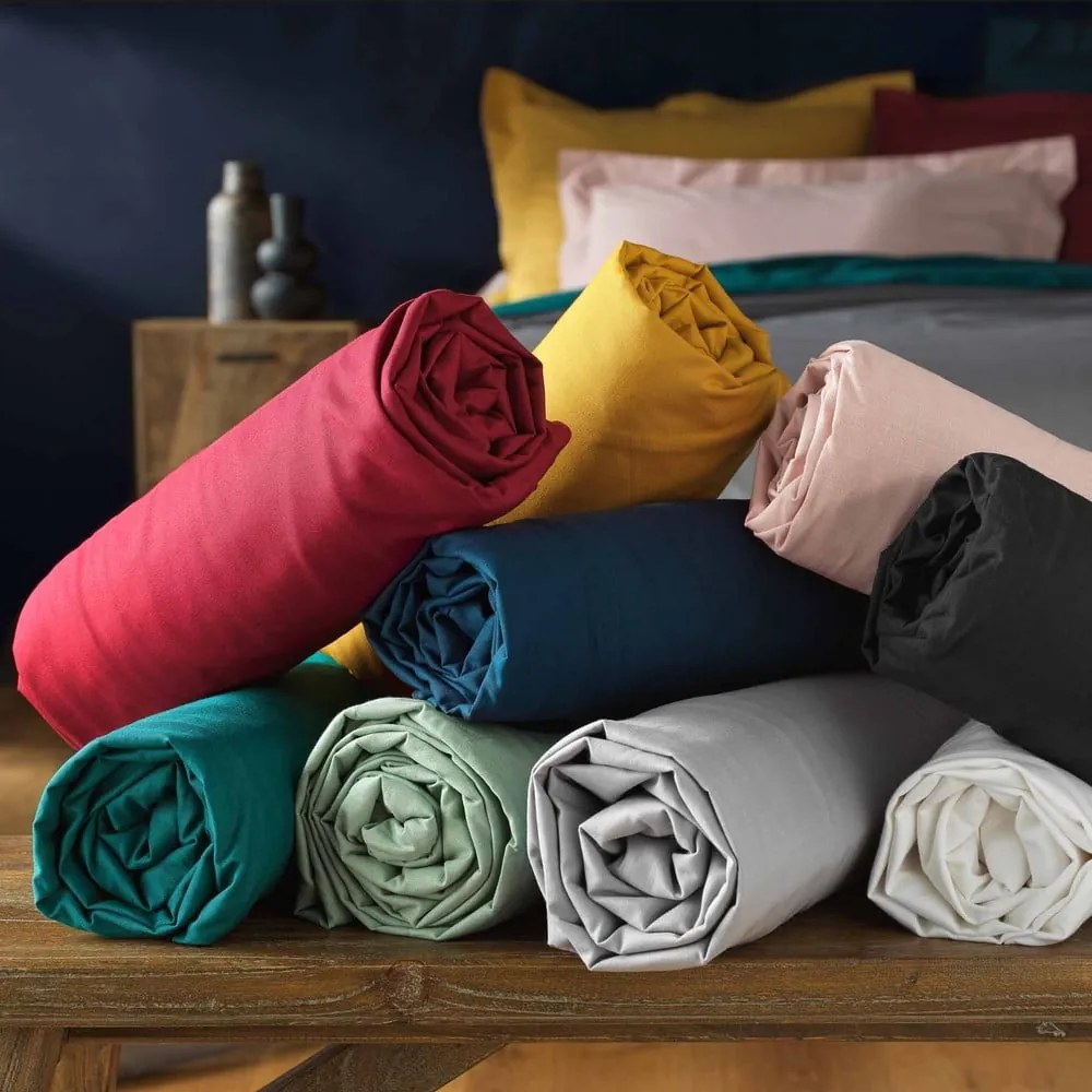 Zöld gumis pamut lepedő 90x190 cm Lina – douceur d'intérieur